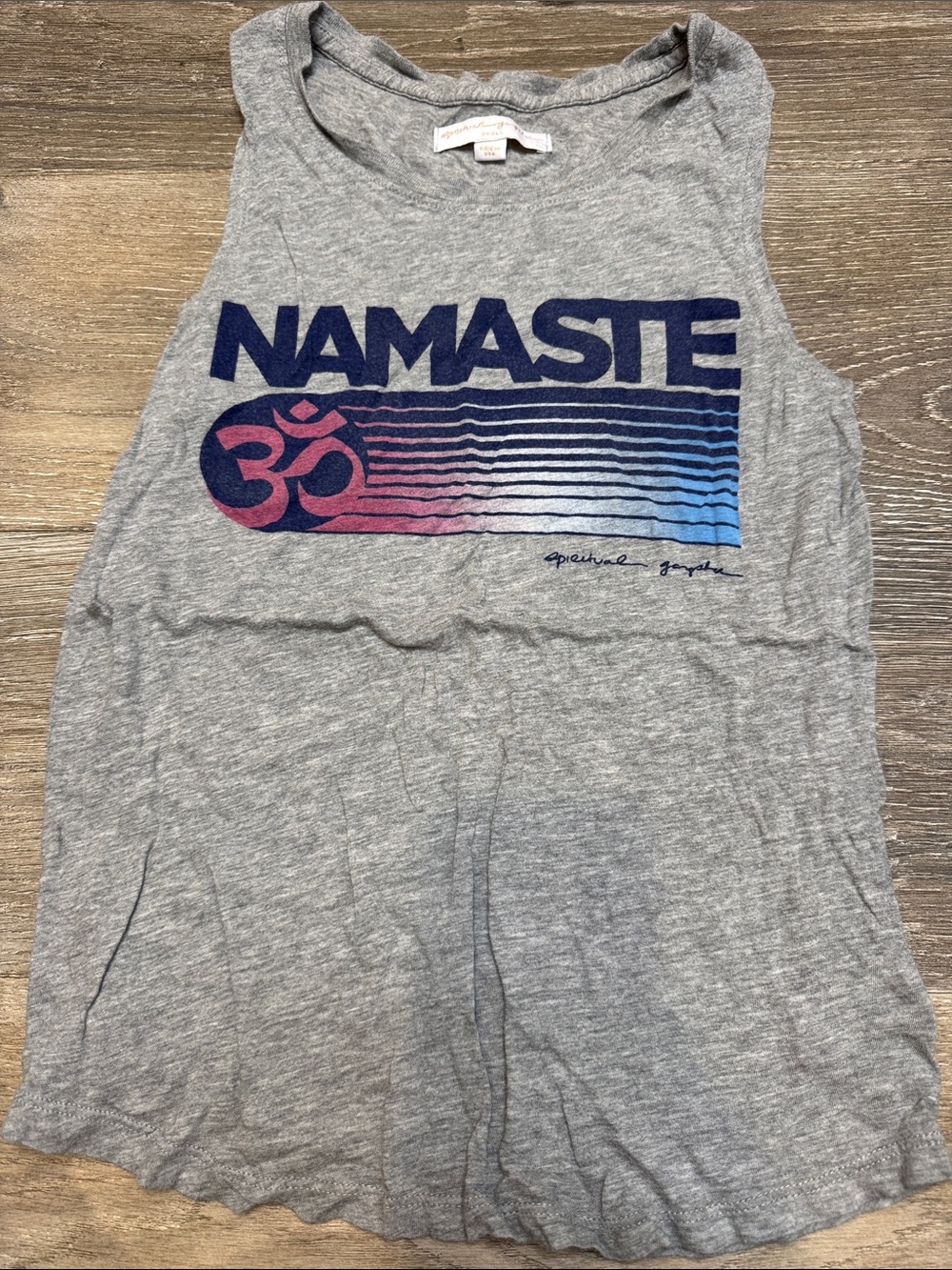 Spiritual Gangster Gray Tank with Navy and Pink-Blue Ombre Graphic AZ1348